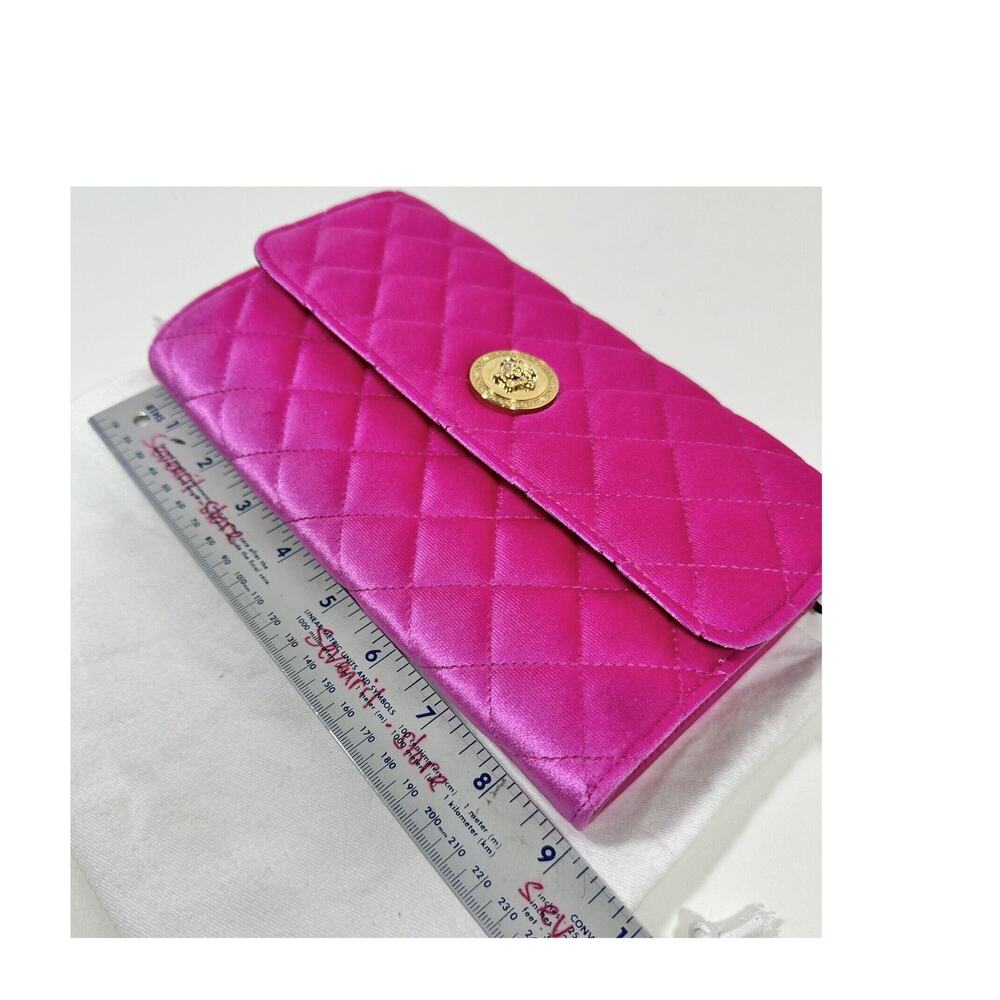 Versace La Medusa Velvet Quilted Leather Wallet On Chain Clutch Fuchsia NWT - Picture 10 of 12